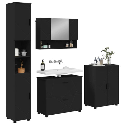 vidaXL Bathroom Furniture Set with Drawer 4 pcs Black 30 x 35 x 192 cm