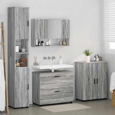 vidaXL Bathroom Furniture Set 4 pcs Grey sonoma 30 x 35 x 192 cm
