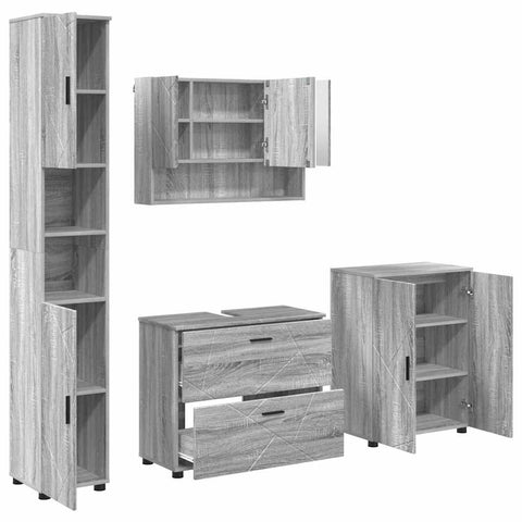 vidaXL Bathroom Furniture Set 4 pcs Grey sonoma 30 x 35 x 192 cm