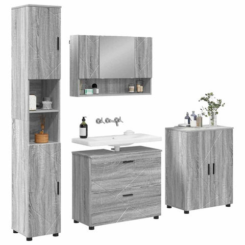 vidaXL Bathroom Furniture Set 4 pcs Grey sonoma 30 x 35 x 192 cm