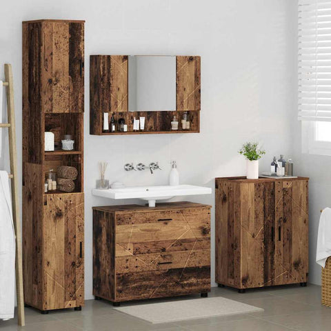 vidaXL Bathroom Furniture Set 4 pcs Old wood 30 x 35 x 192 cm