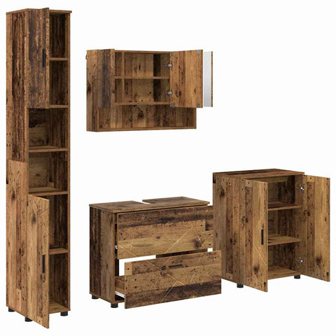 vidaXL Bathroom Furniture Set 4 pcs Old wood 30 x 35 x 192 cm