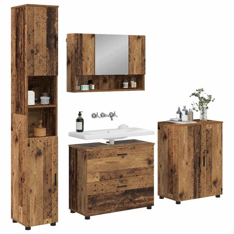 vidaXL Bathroom Furniture Set 4 pcs Old wood 30 x 35 x 192 cm