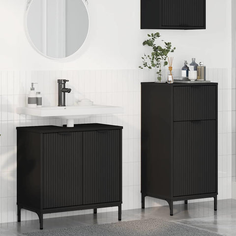 vidaXL Bathroom Furniture Set with Shelf 2 pcs Black 39.5 x 36 x 88 cm