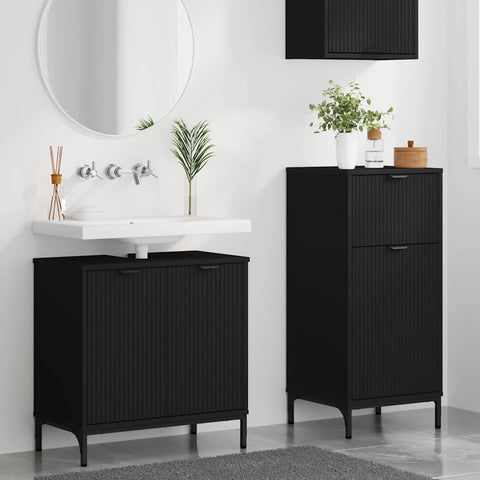 vidaXL Bathroom Furniture Set with Shelf 2 pcs Black 39.5 x 36 x 88 cm