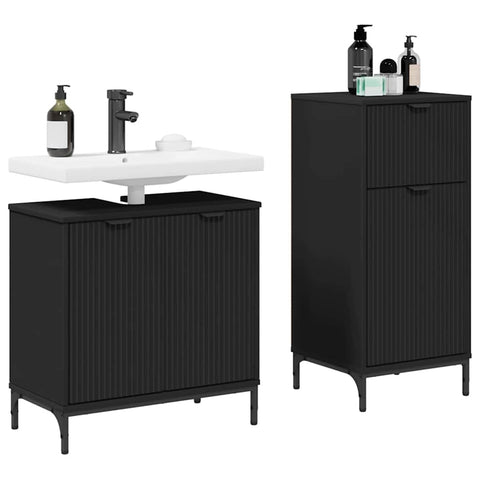 vidaXL Bathroom Furniture Set with Shelf 2 pcs Black 39.5 x 36 x 88 cm