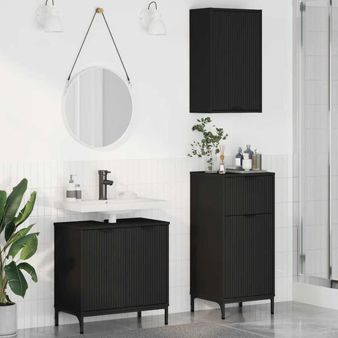 vidaXL Bathroom Furniture Set with Shelf 3 pcs Black 39.5 x 36 x 88 cm