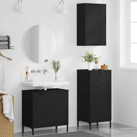 vidaXL Bathroom Furniture Set with Shelf 3 pcs Black 39.5 x 36 x 88 cm
