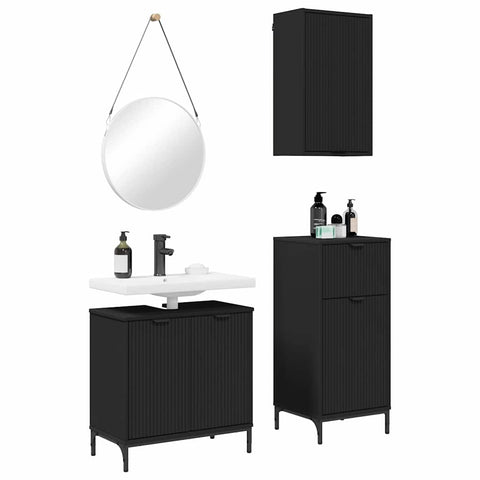 vidaXL Bathroom Furniture Set with Shelf 3 pcs Black 39.5 x 36 x 88 cm