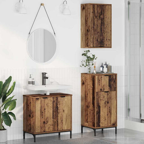 vidaXL Bathroom Furniture Set Plaid 3 pcs Old wood 39.5 x 36 x 88 cm