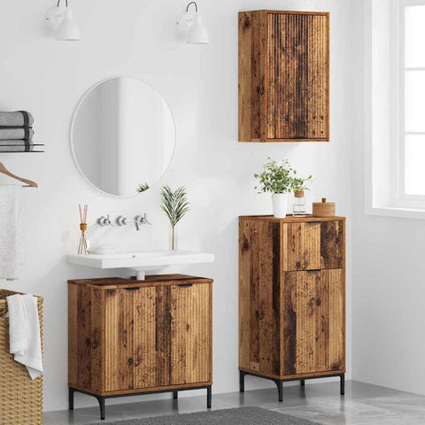 vidaXL Bathroom Furniture Set Plaid 3 pcs Old wood 39.5 x 36 x 88 cm