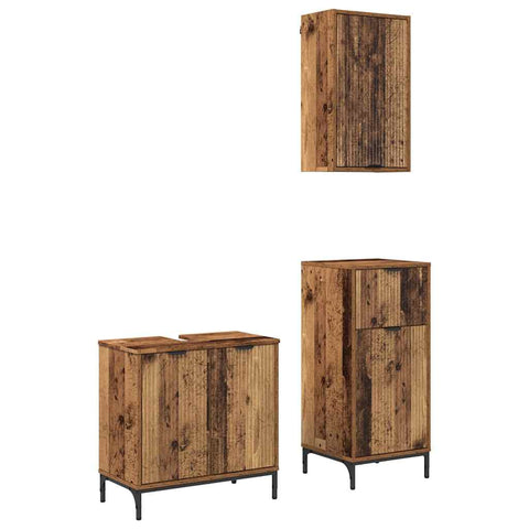 vidaXL Bathroom Furniture Set Plaid 3 pcs Old wood 39.5 x 36 x 88 cm