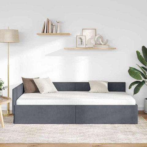 vidaXL Corner Bed Frame Other with Headboard Dark grey 90 x 200 cm