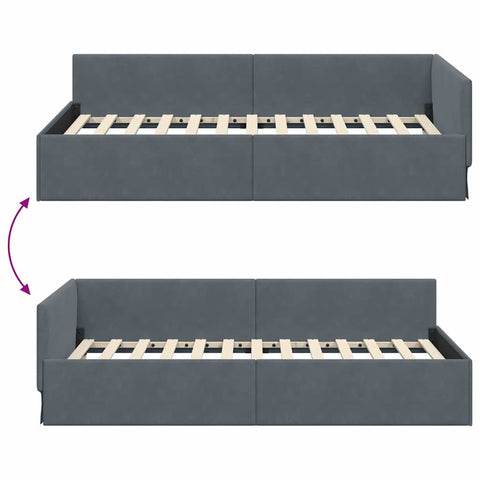 vidaXL Corner Bed Frame Other with Headboard Dark grey 90 x 200 cm