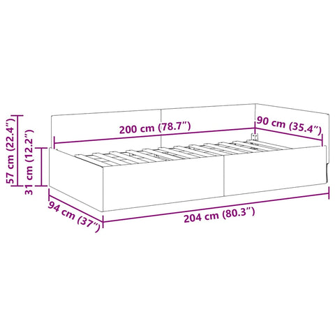 vidaXL Corner Bed Frame Other with Headboard Dark grey 90 x 200 cm