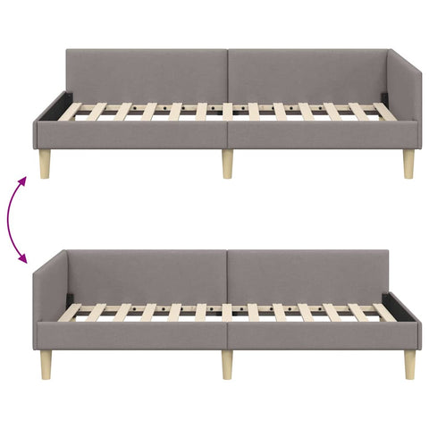 vidaXL Corner Bed Frame Taupe 90 x 200 cm Fabric and Engineered wood