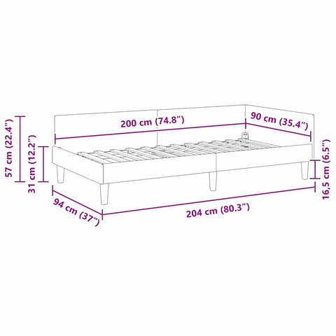 vidaXL Corner Bed Frame Taupe 90 x 200 cm Fabric and Engineered wood