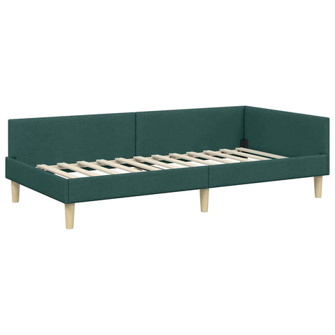 vidaXL Corner Bed Frame with Headboard Dark Green 100 x 200 cm Fabric