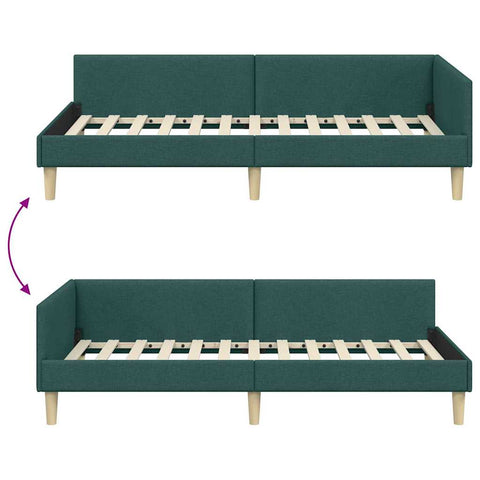vidaXL Corner Bed Frame with Headboard Dark Green 100 x 200 cm Fabric