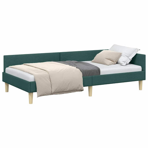vidaXL Corner Bed Frame with Headboard Dark Green 100 x 200 cm Fabric
