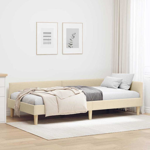 vidaXL Corner Bed Frame Cream 100 x 200 cm Fabric and Engineered wood