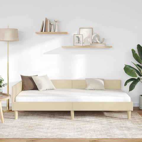vidaXL Corner Bed Frame Cream 100 x 200 cm Fabric and Engineered wood