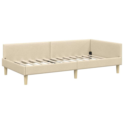vidaXL Corner Bed Frame Cream 100 x 200 cm Fabric and Engineered wood