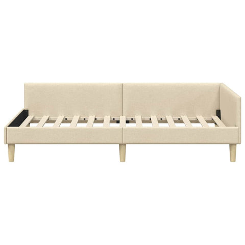 vidaXL Corner Bed Frame Cream 100 x 200 cm Fabric and Engineered wood