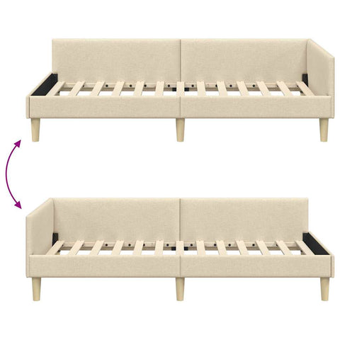 vidaXL Corner Bed Frame Cream 100 x 200 cm Fabric and Engineered wood
