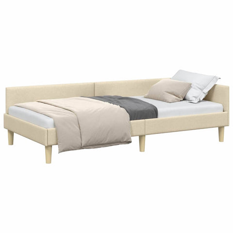 vidaXL Corner Bed Frame Cream 100 x 200 cm Fabric and Engineered wood