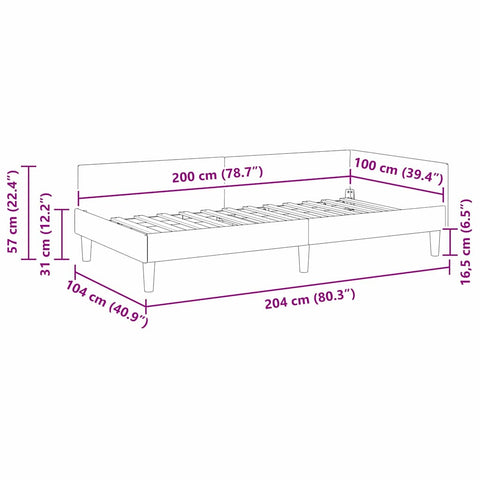 vidaXL Corner Bed Frame Cream 100 x 200 cm Fabric and Engineered wood