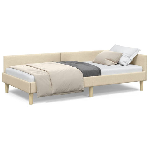 vidaXL Corner Bed Frame Cream 100 x 200 cm Fabric and Engineered wood