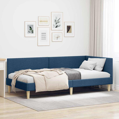 vidaXL Corner Bed Frame Blue 90 x 200 cm Fabric and Engineered wood