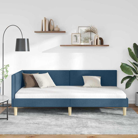 vidaXL Corner Bed Frame Blue 90 x 200 cm Fabric and Engineered wood