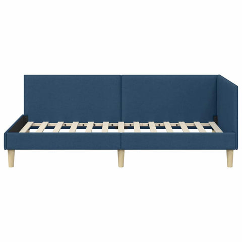 vidaXL Corner Bed Frame Blue 90 x 200 cm Fabric and Engineered wood