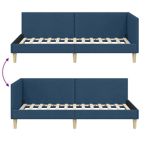 vidaXL Corner Bed Frame Blue 90 x 200 cm Fabric and Engineered wood