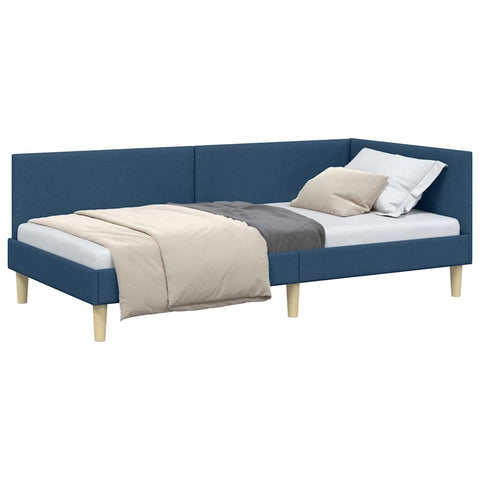 vidaXL Corner Bed Frame Blue 90 x 200 cm Fabric and Engineered wood