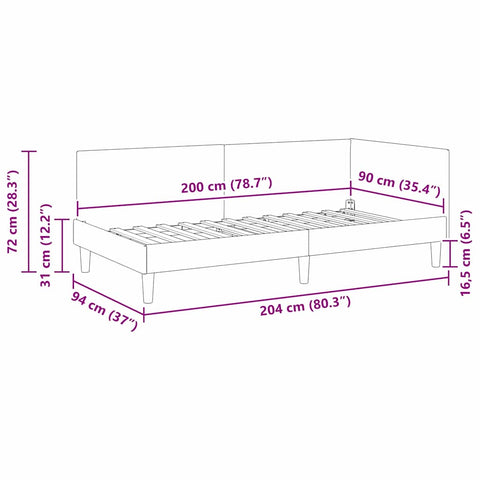 vidaXL Corner Bed Frame Blue 90 x 200 cm Fabric and Engineered wood