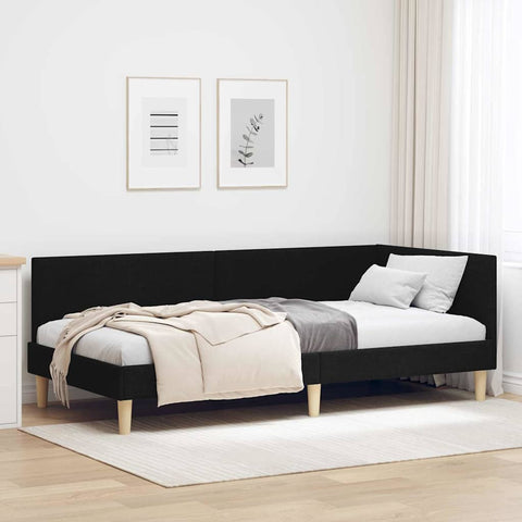 vidaXL Corner Bed Frame Black 100 x 200 cm Fabric and Engineered wood