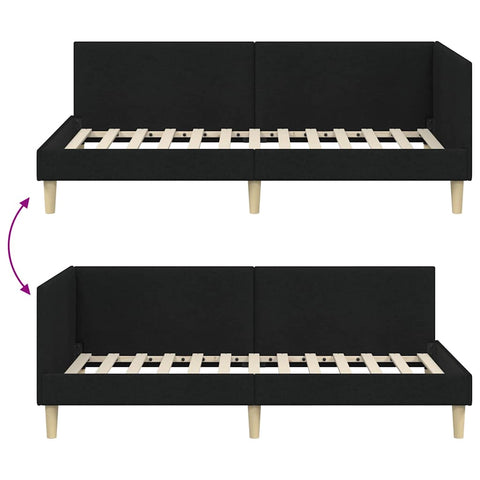 vidaXL Corner Bed Frame Black 100 x 200 cm Fabric and Engineered wood