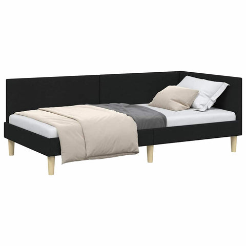 vidaXL Corner Bed Frame Black 100 x 200 cm Fabric and Engineered wood