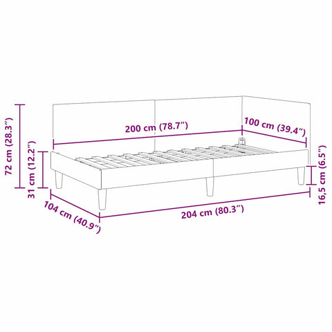 vidaXL Corner Bed Frame Black 100 x 200 cm Fabric and Engineered wood