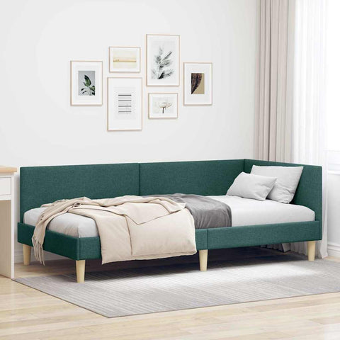 vidaXL Corner Bed Frame Other with Headboard Dark green 100 x 200 cm