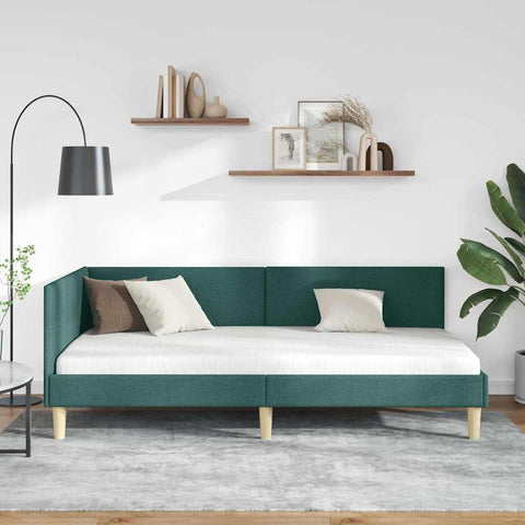 vidaXL Corner Bed Frame Other with Headboard Dark green 100 x 200 cm