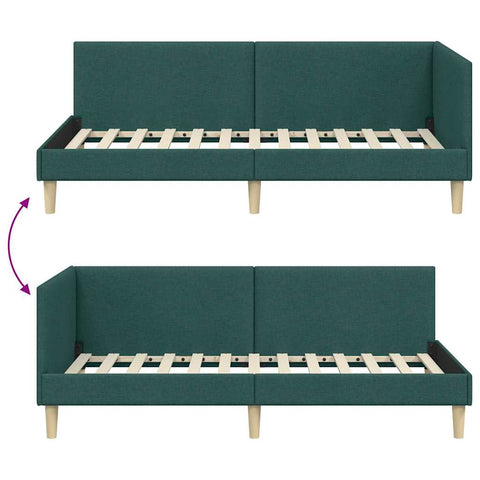 vidaXL Corner Bed Frame Other with Headboard Dark green 100 x 200 cm
