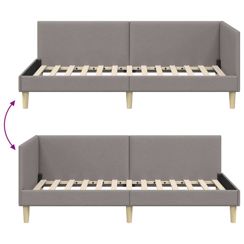 vidaXL Corner Bed Frame Taupe 100 x 200 cm Fabric and Engineered wood