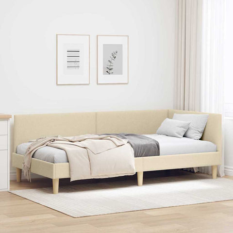 vidaXL Corner Bed Frame Cream 100 x 200 cm Fabric and Engineered wood
