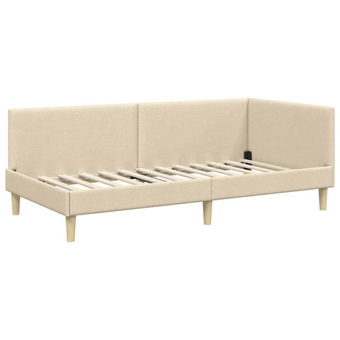 vidaXL Corner Bed Frame Cream 100 x 200 cm Fabric and Engineered wood
