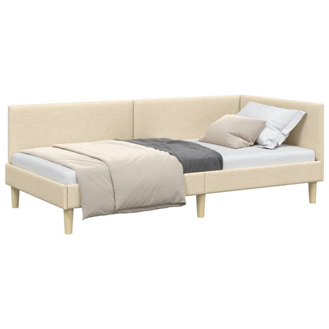 vidaXL Corner Bed Frame Cream 100 x 200 cm Fabric and Engineered wood