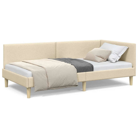 vidaXL Corner Bed Frame Cream 100 x 200 cm Fabric and Engineered wood